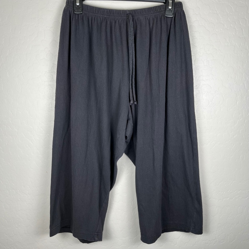 Roaman's Womens Lounge Pants Drawstring Wide Leg Cropped‎ Gray Size L